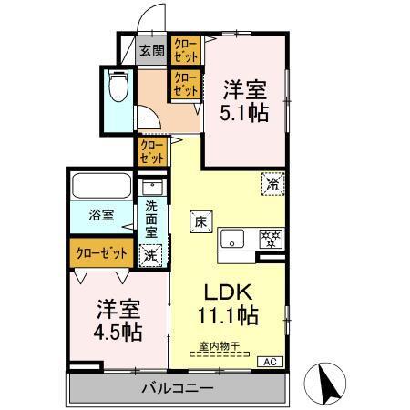 エクラン ウルー湘南N(2LDK/1階)の間取り写真