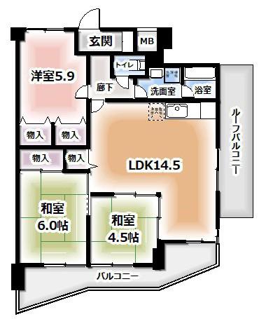 ウェルネス桃山(3LDK/7階)の間取り写真