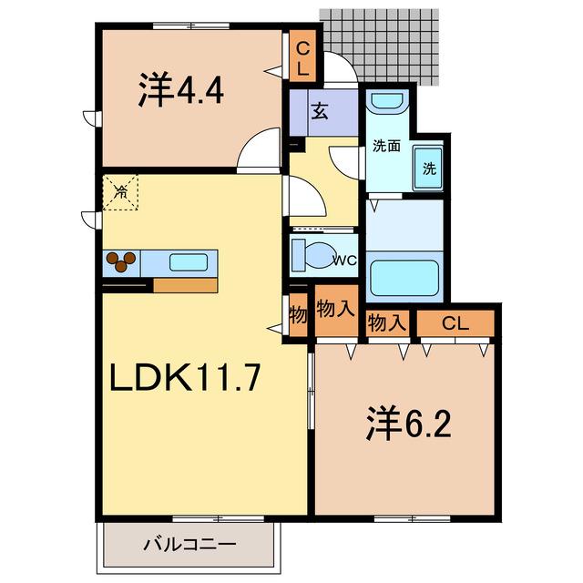 シャーメゾン公文名(2LDK/1階)の間取り写真