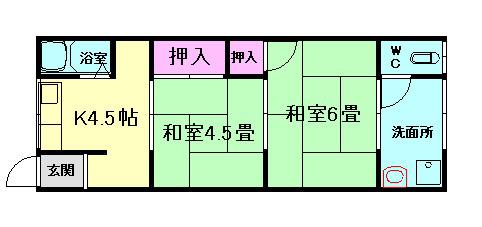 ルールドハウス箕面A棟(2DK/2階)の間取り写真