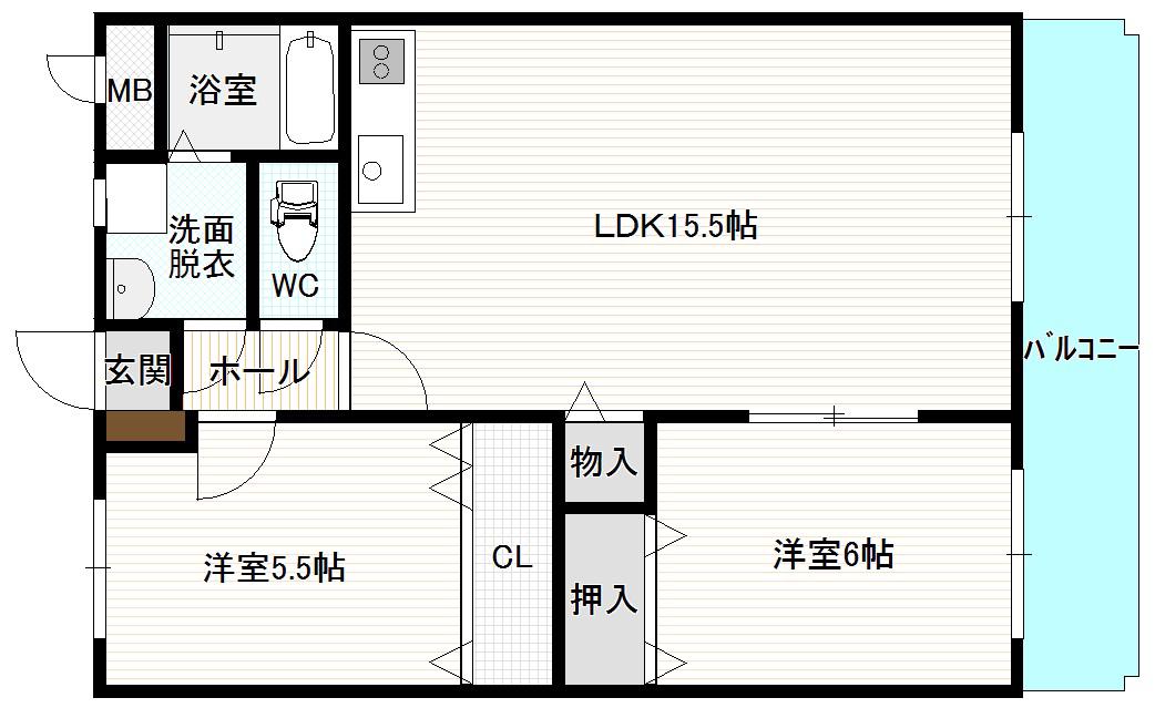 アロム藤(2LDK/1階)の間取り写真