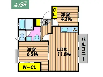 ガルテン26 F棟(2LDK/2階)の間取り写真