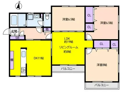 親王塚一番館(3LDK/2階)の間取り写真