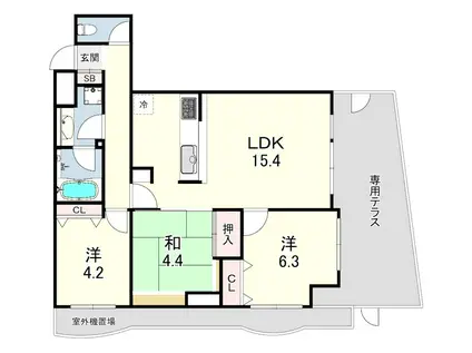 パレシェール芦屋東山(3LDK/1階)の間取り写真