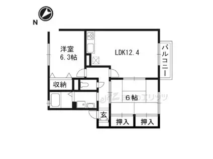 カサブランカII(2LDK/1階)の間取り写真