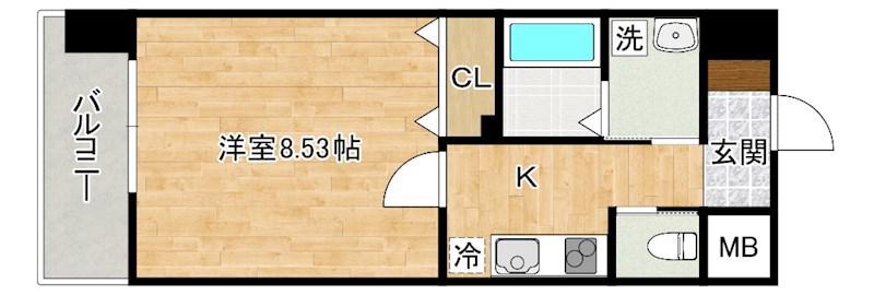ラフィーネ到津学園通(1K/11階)の間取り写真