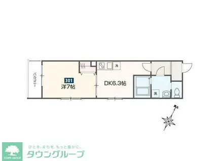 MELDIA福生III(1DK/3階)の間取り写真