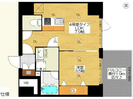 ブエナビスタ難波サウスタワー(1LDK/3階)の間取り写真