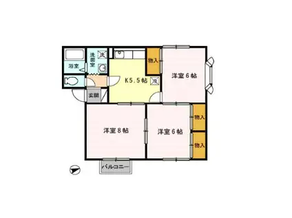 ローズ三千刈 B(3K/1階)の間取り写真