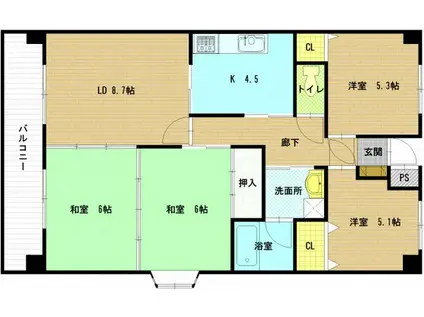 ハイネス翠町(4DK/4階)の間取り写真