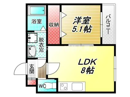 アッシュメゾン加美正覚寺V(1LDK/1階)の間取り写真