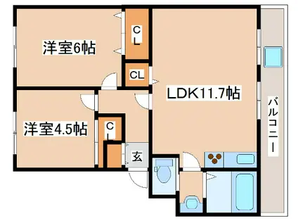 マンションシャトー(2LDK/1階)の間取り写真