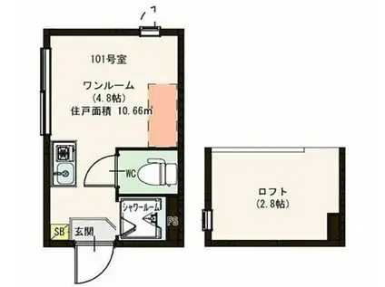 ハーモニーテラス・リヴェール上板橋(ワンルーム/1階)の間取り写真