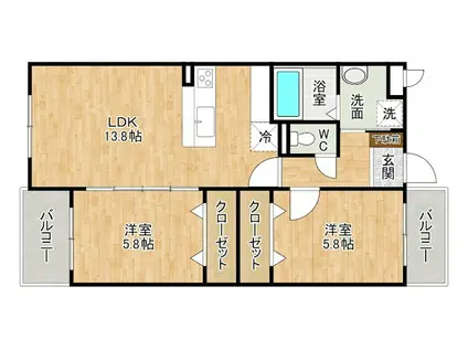 KIRA HIAGARI(2LDK/1階)の間取り写真