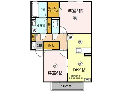 ラルーナ II(2DK/2階)の間取り写真