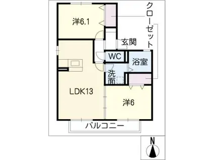 エスポワール 共西(2LDK/1階)の間取り写真