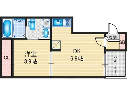 ハーモニーテラス吹上公園(1DK/3階)の間取り写真