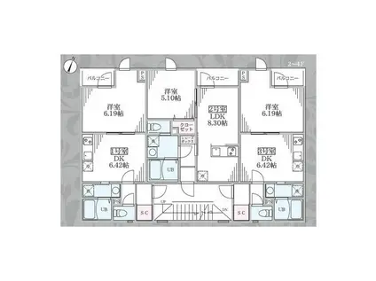 アンベリール北小岩(1DK/2階)の間取り写真