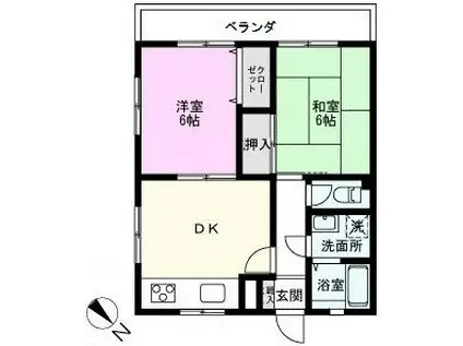 プラムハイツB(2DK/1階)の間取り写真