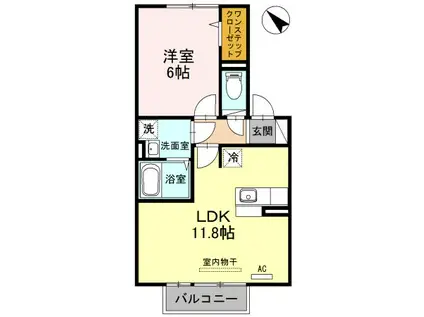 カサ・マールK A棟(1LDK/2階)の間取り写真