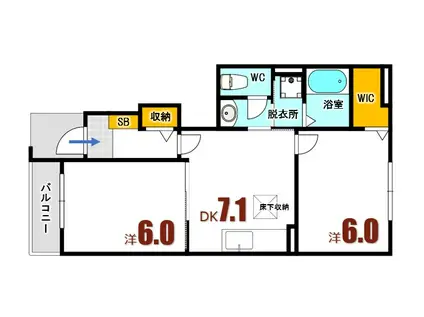 フレスクーラ (2DK/1階)の間取り写真