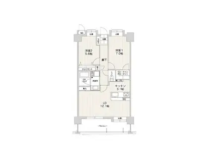 アプリークス百道浜(2LDK/3階)の間取り写真