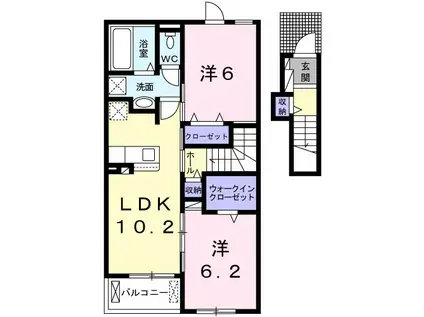 ラ・シャトレII(2LDK/2階)の間取り写真