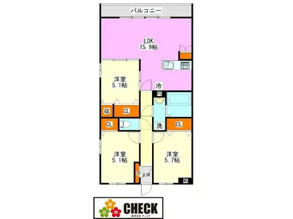 ヴィヴレ糒(3LDK/1階)の間取り写真