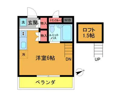 コオポスアペア(ワンルーム/1階)の間取り写真