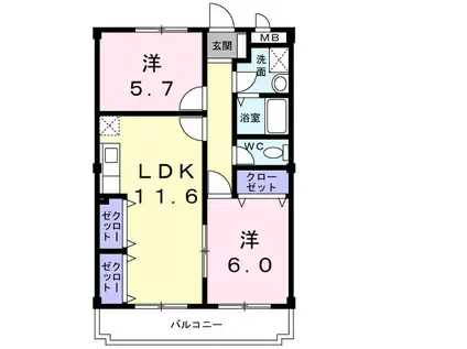 シャングリラ滝谷(2LDK/3階)の間取り写真