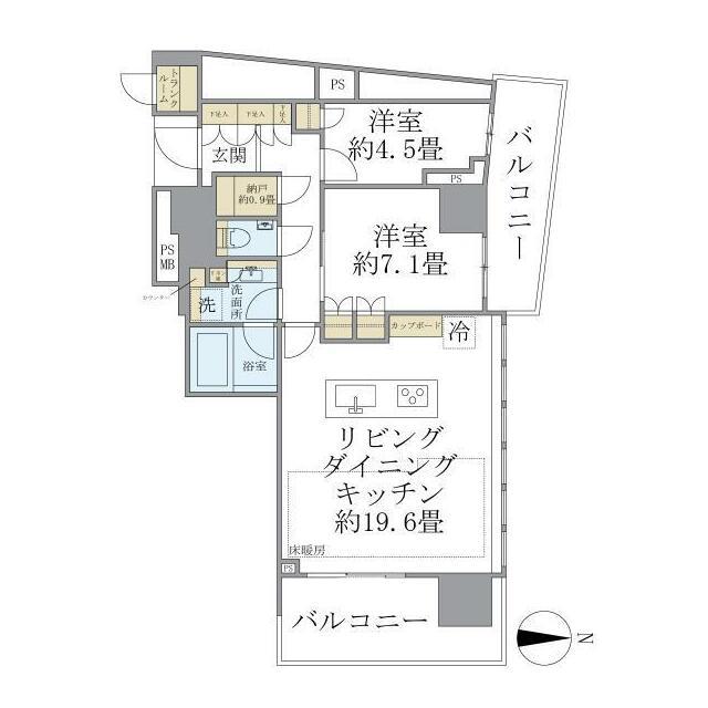 ブリリアタワー池袋(2LDK/22階)の間取り写真
