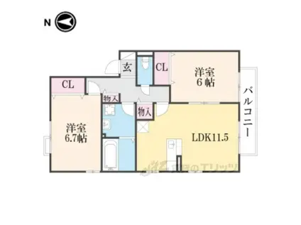 リビングタウン祝園(2LDK/2階)の間取り写真
