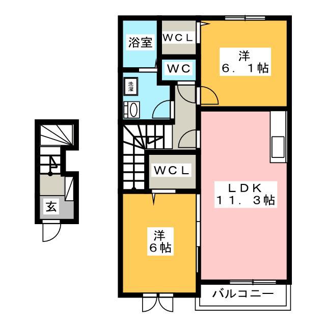 ノイ・シェーネ(2LDK/2階)の間取り写真
