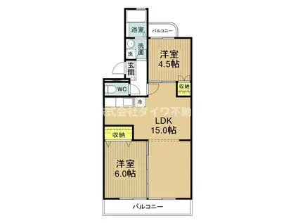 サンライフ六名(2LDK/2階)の間取り写真