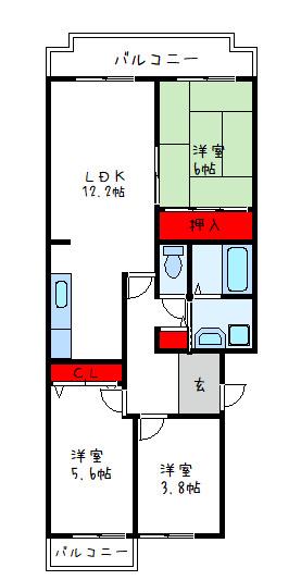 ヴィラ赤とんぼ(3LDK/3階)の間取り写真