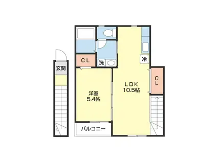TJ鳴神2 A棟B棟(1LDK/2階)の間取り写真