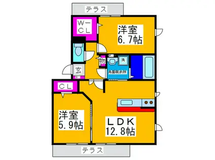 コラッジオなかもずII(2LDK/1階)の間取り写真
