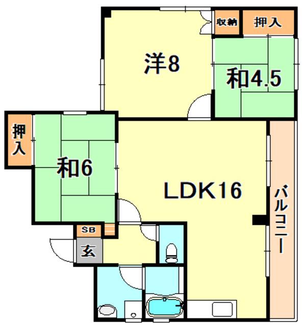 エイコー山手プラザ(3LDK/6階)の間取り写真