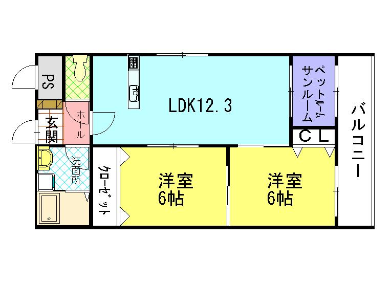 ライフ新神田(2LDK/3階)の間取り写真