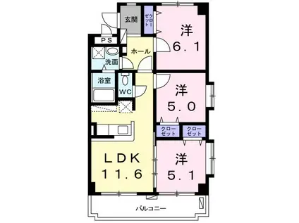 フォレスト大里(3LDK/1階)の間取り写真
