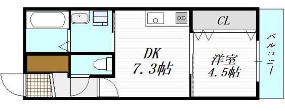 GRADITO花園(1DK/2階)の間取り写真