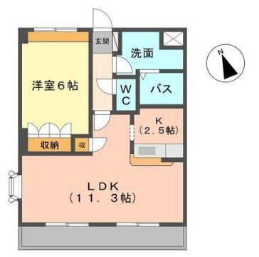 ソレイユ鉄屋(1LDK/2階)の間取り写真