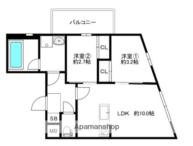 MODERN ASPIRATION 薬院COURT(2LDK/3階)の間取り写真
