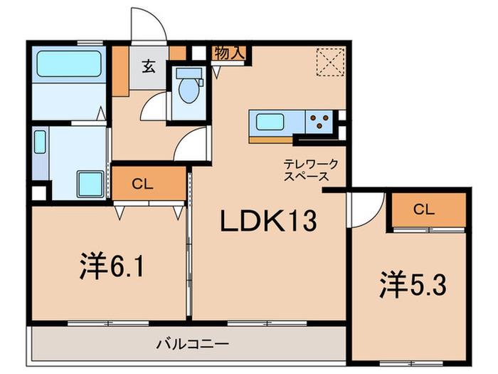 シャルムソレイユIII番館(2LDK/1階)の間取り写真