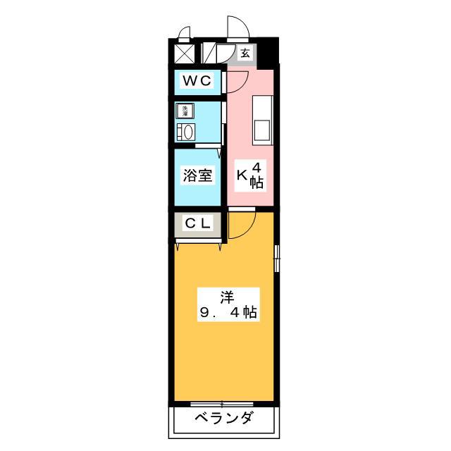 レインボーハイム(1K/4階)の間取り写真