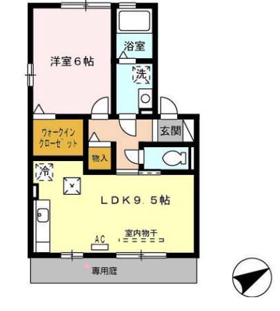 ロイヤルガーデン永田D(1LDK/1階)の間取り写真