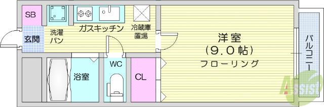 セレーノ国見(1K/2階)の間取り写真
