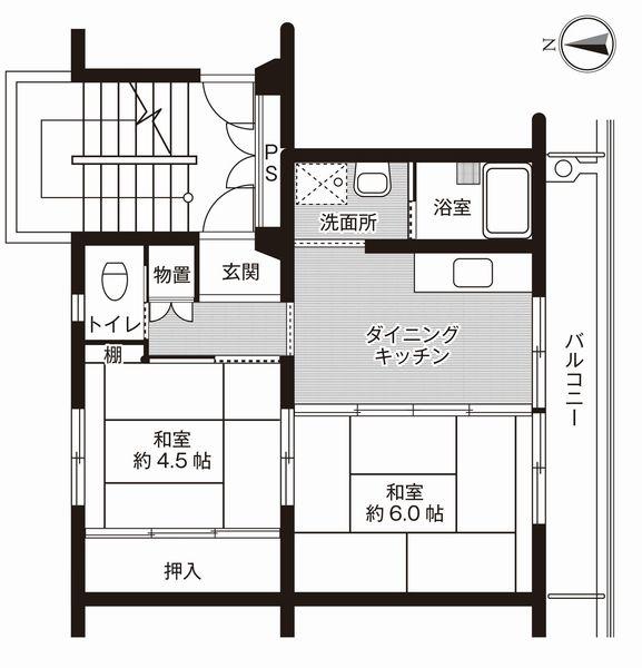 ビレッジハウス小羽山(2DK/3階)の間取り写真