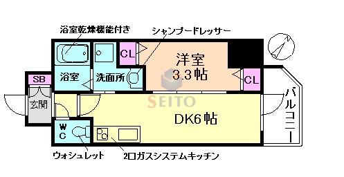 エステムコート大阪グラビティ(1DK/6階)の間取り写真