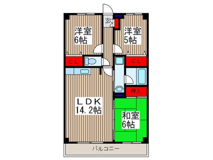 ドゥムールNY21(3LDK/2階)の間取り写真
